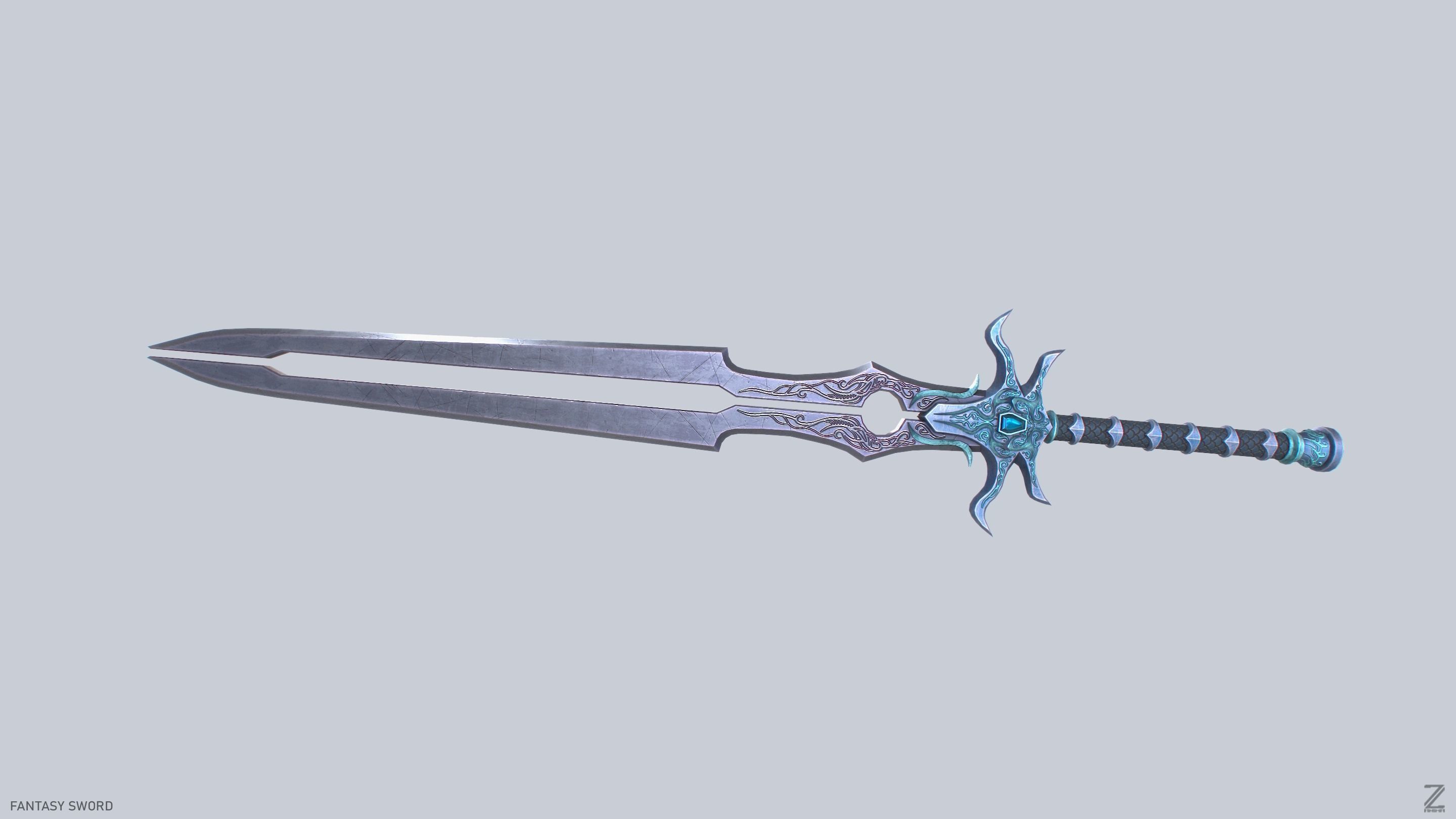 Fantasy sword Low-poly 3D model_8