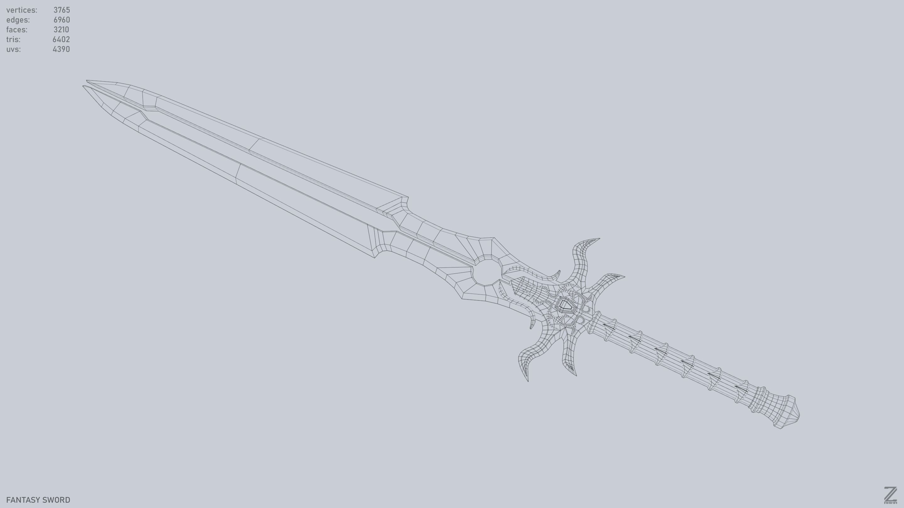 Fantasy sword Low-poly 3D model_14