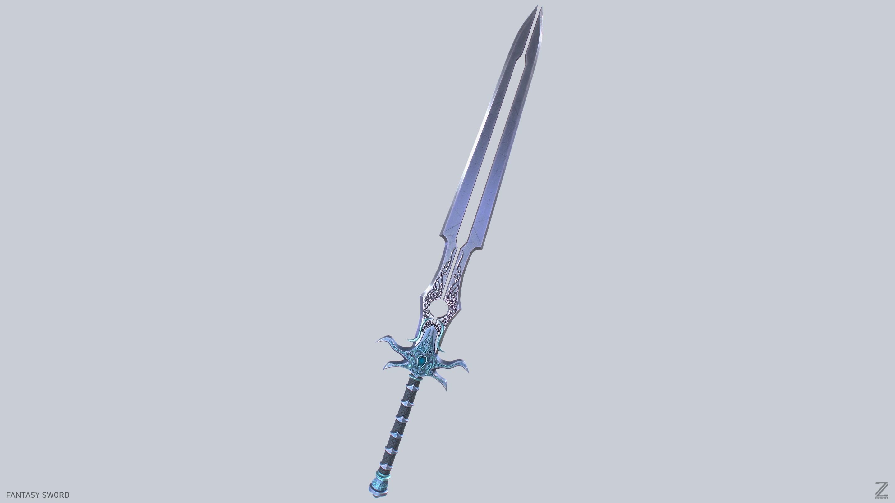 Fantasy sword Low-poly 3D model_5