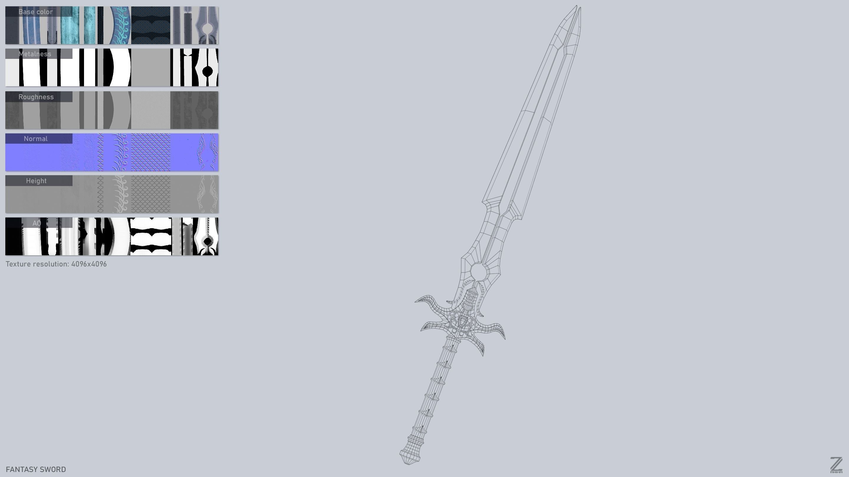 Fantasy sword Low-poly 3D model_3