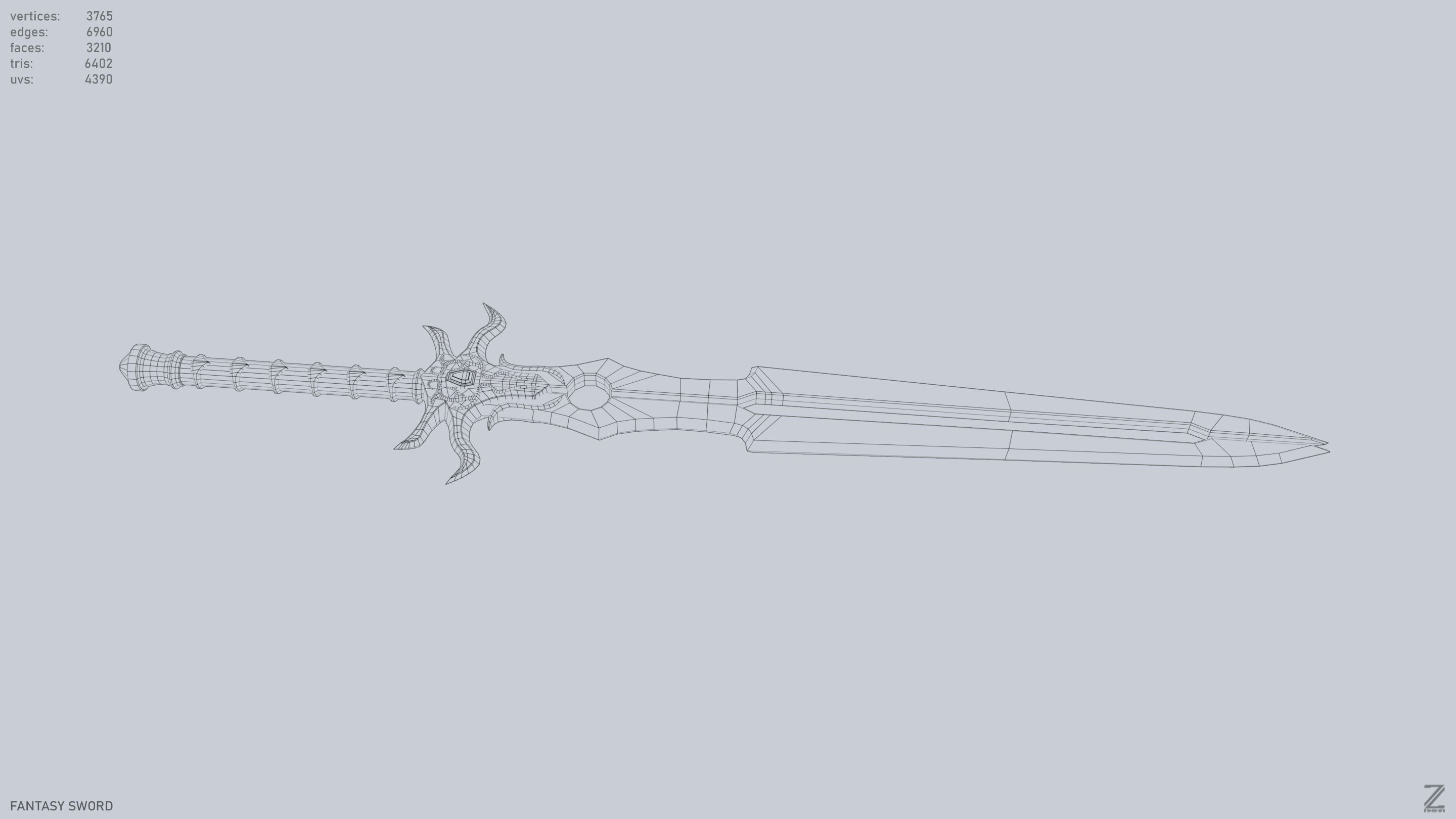 Fantasy sword Low-poly 3D model_12
