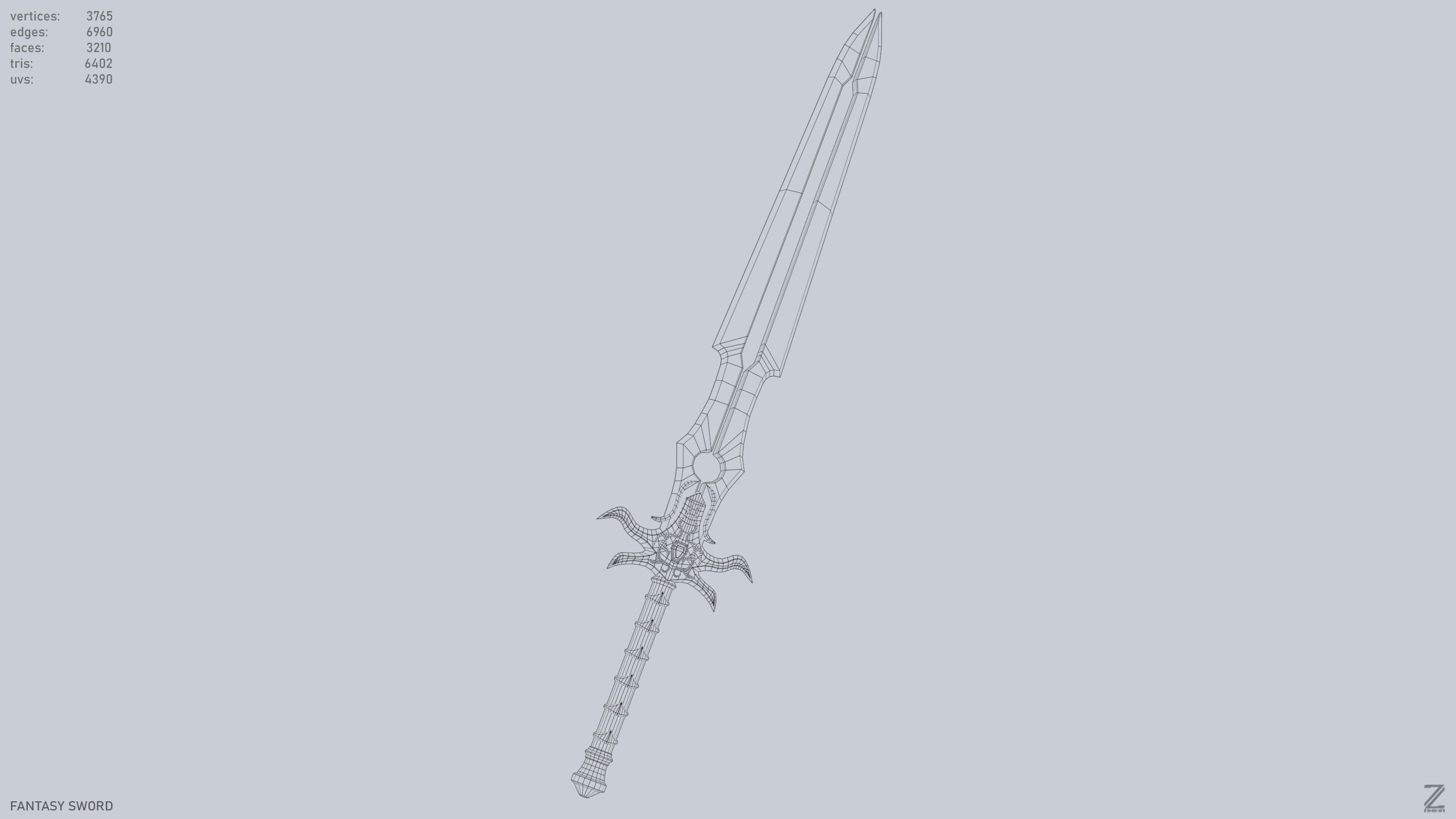 Fantasy sword Low-poly 3D model_15