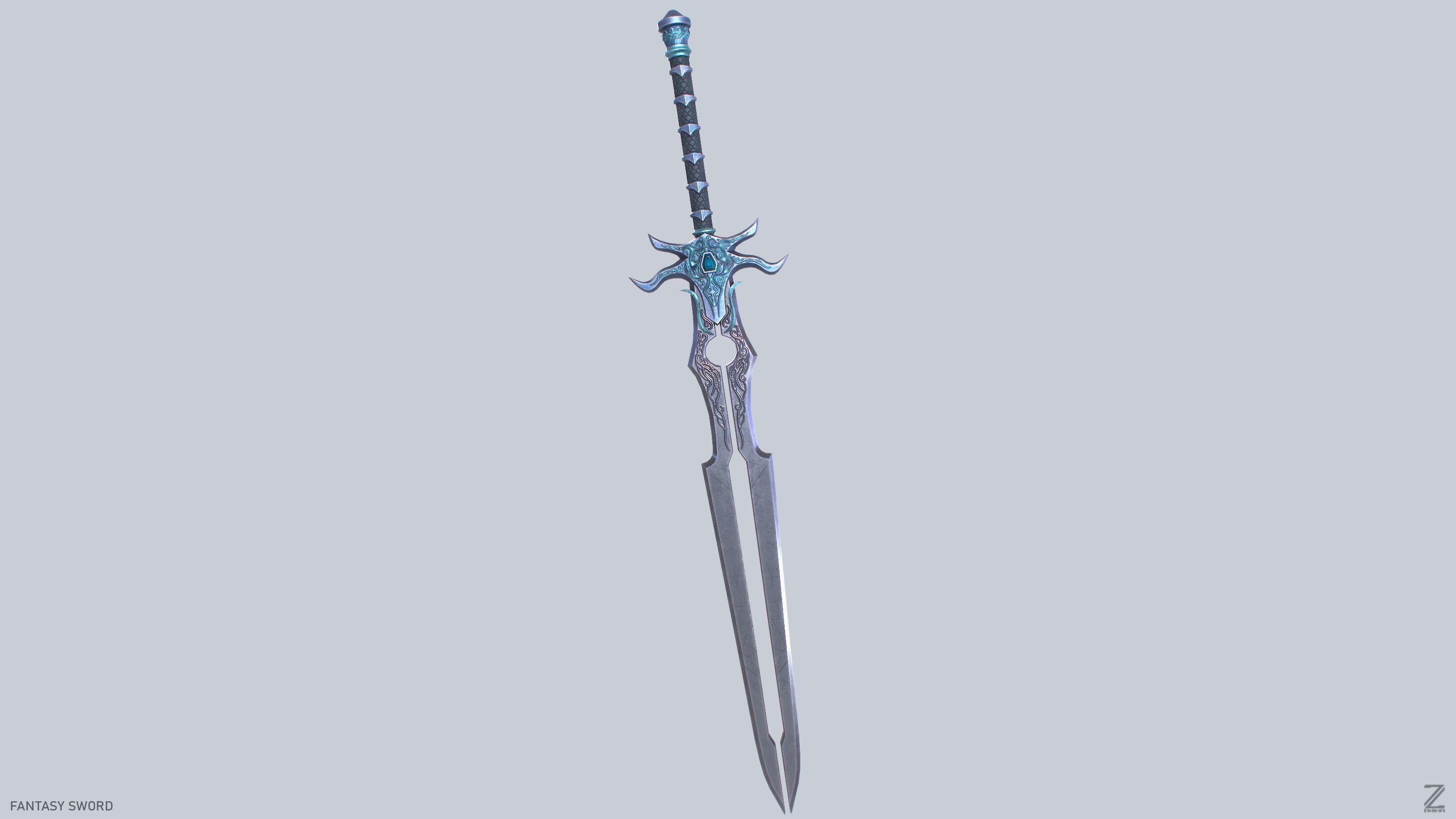 Fantasy sword Low-poly 3D model_9