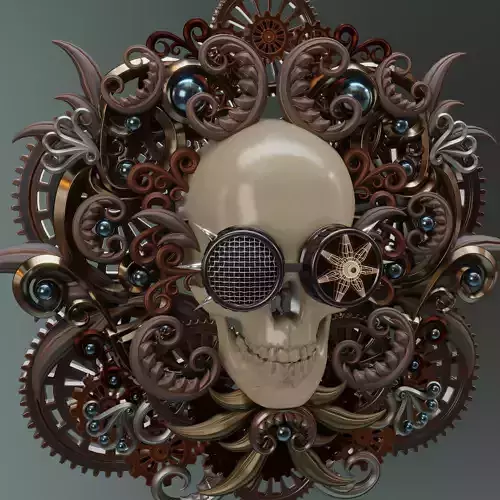 Steampunk Skull with goggles gears and ornaments