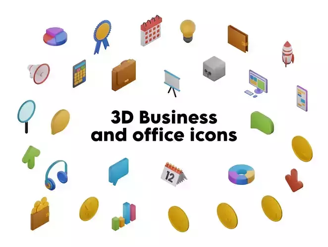 Pack of icons - Business and office Low-poly 3D model