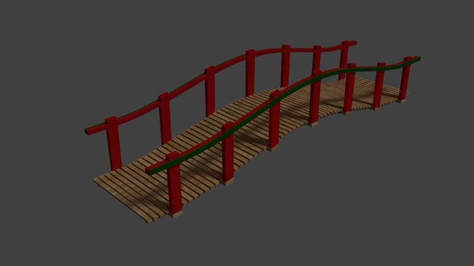 wooden bridge of oakwood japan style 3D model_1