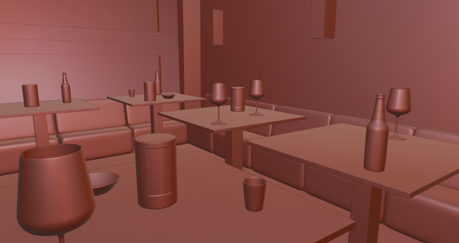Modern Bar Scene intern at night 3D model_9