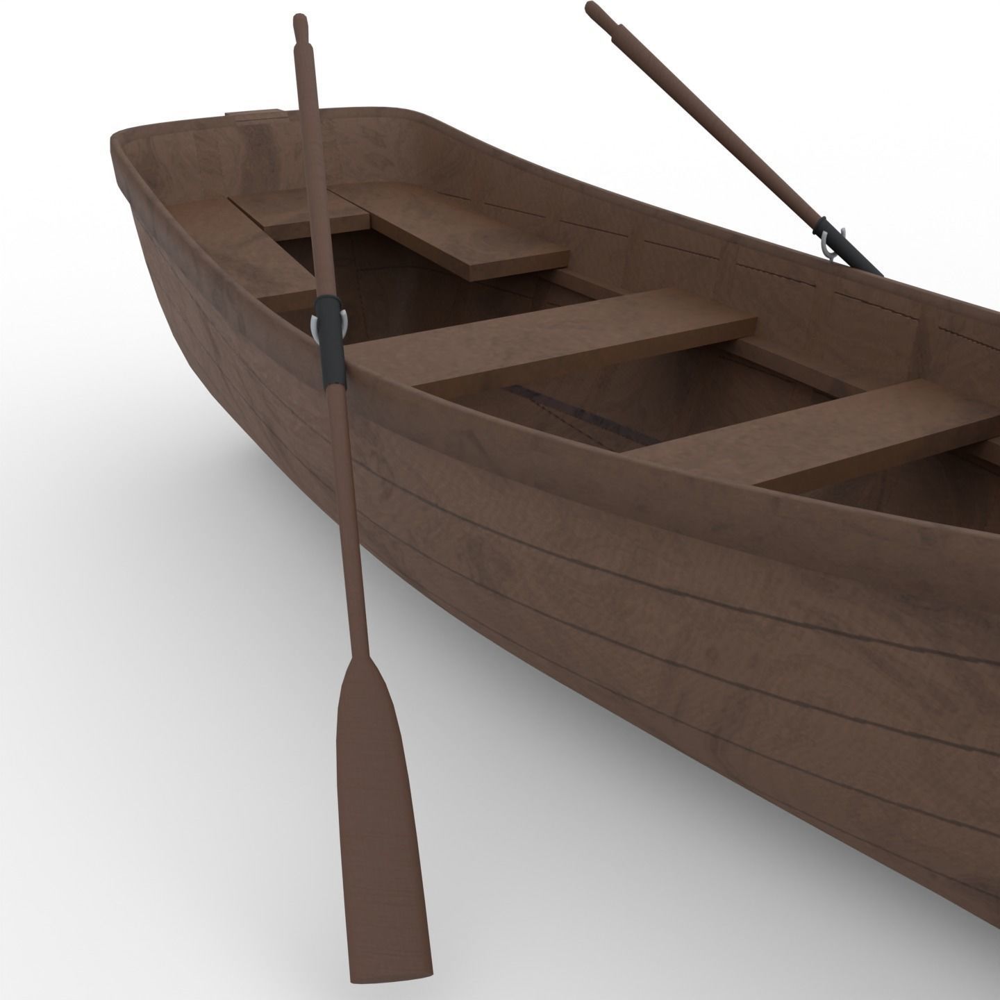 Wooden rowing boat Low-poly 3D model_4