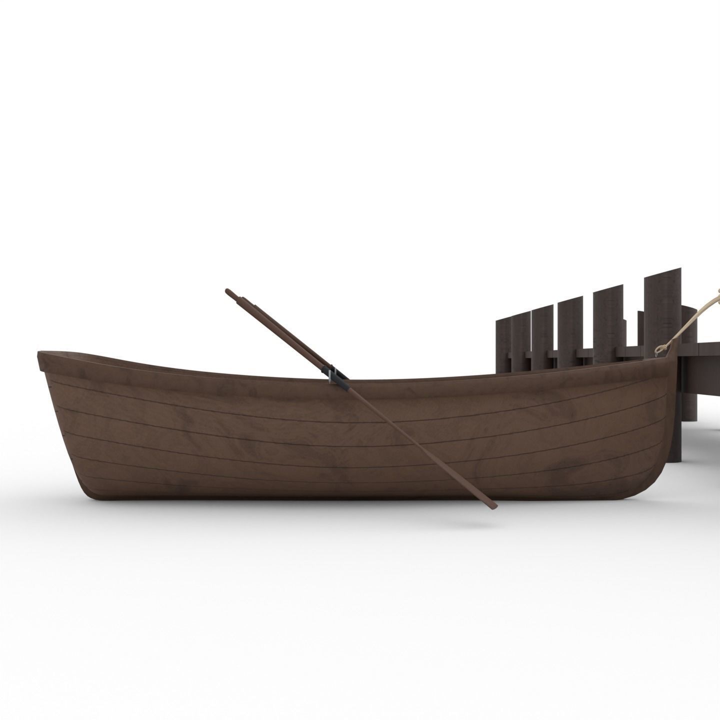 Wooden rowing boat Low-poly 3D model_7