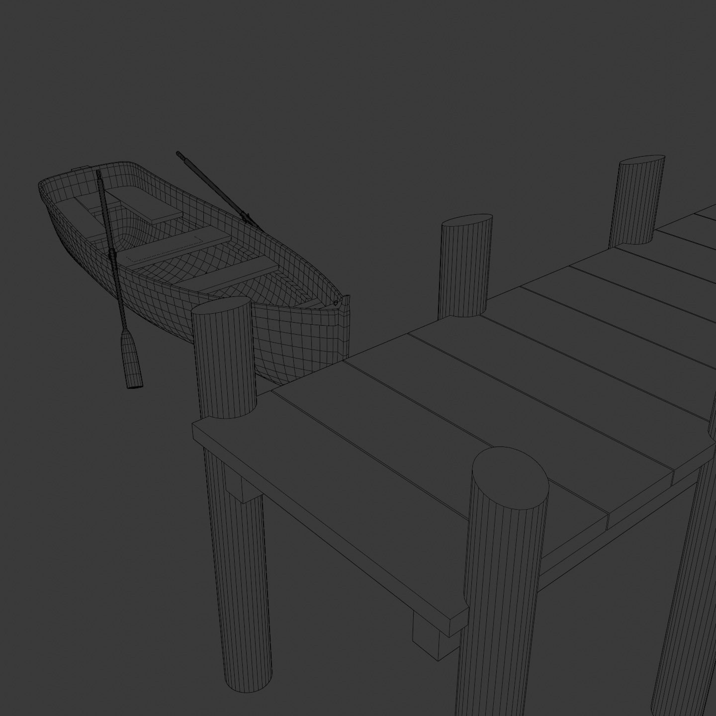 Wooden rowing boat Low-poly 3D model_2