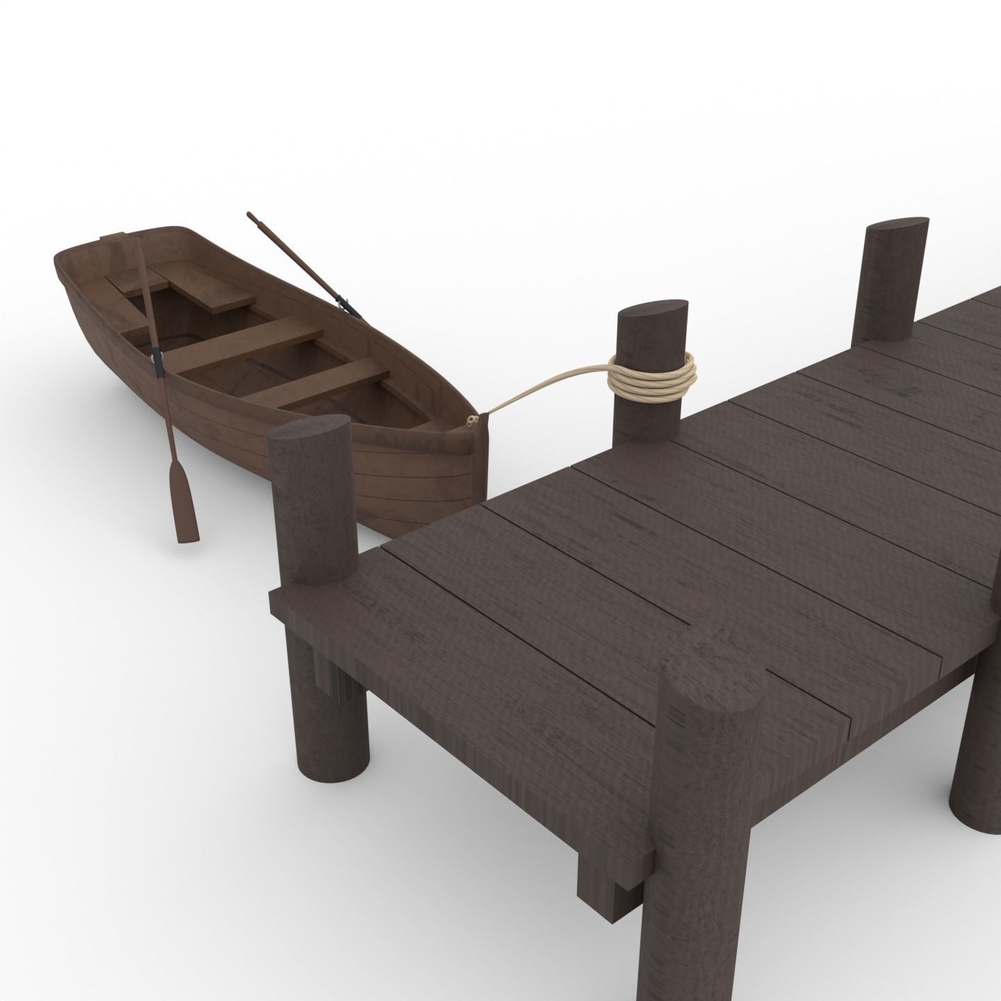 Wooden rowing boat Low-poly 3D model_1