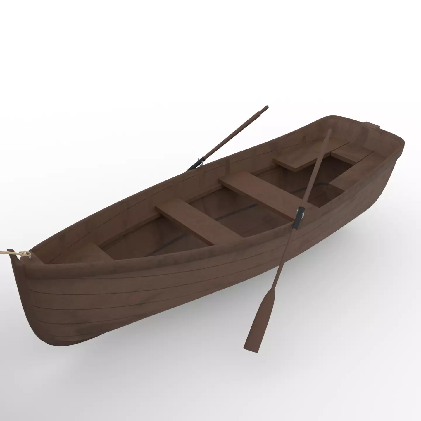 Wooden rowing boat Low-poly 3D model_0