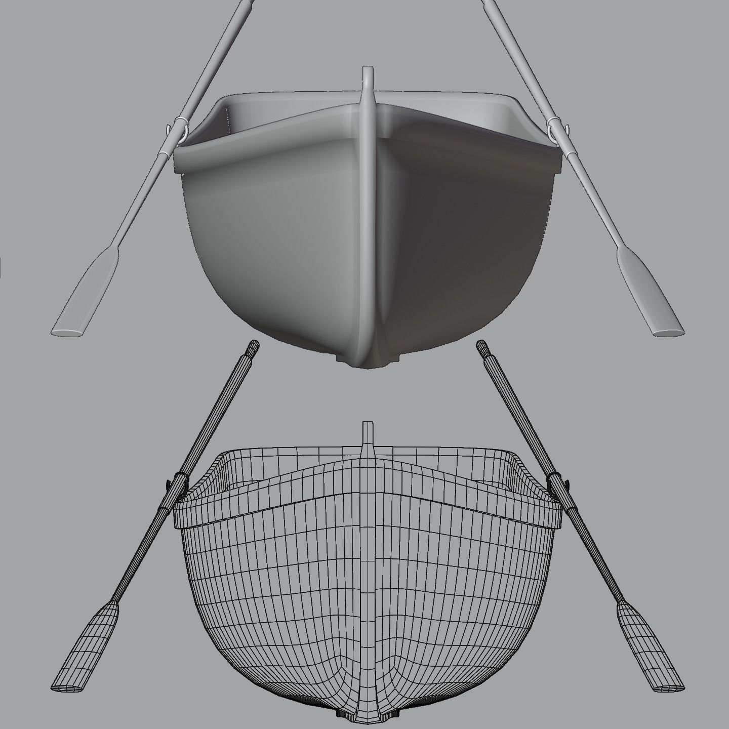 Wooden rowing boat Low-poly 3D model_9