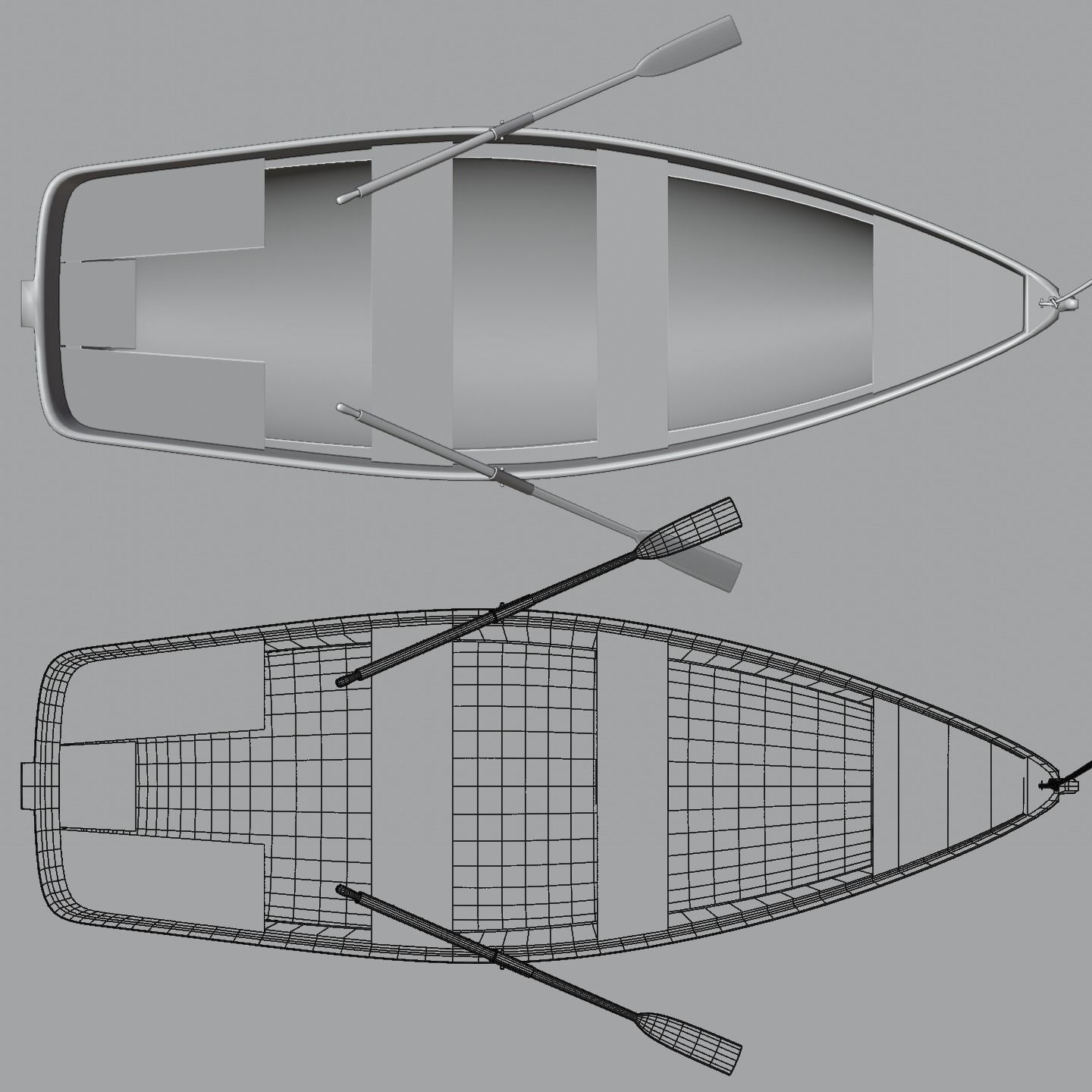 Wooden rowing boat Low-poly 3D model_8