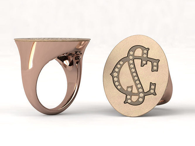 Signet ring with letter SC 3D print model