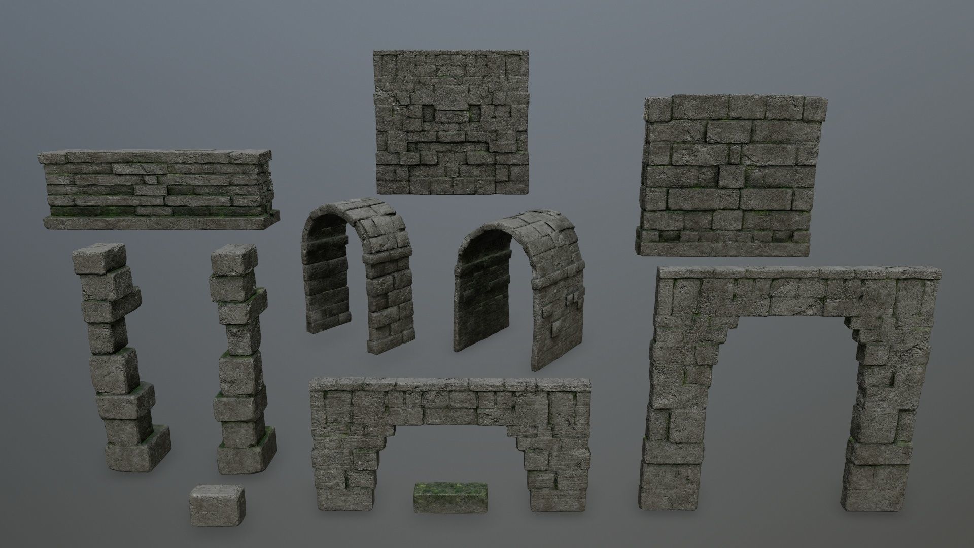 old ruin set Low-poly 3D model_4