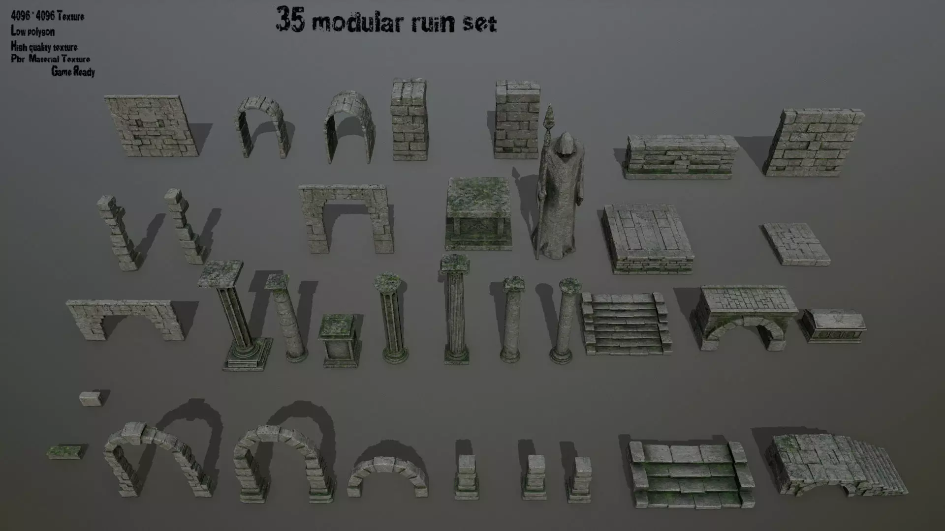 old ruin set Low-poly 3D model_0