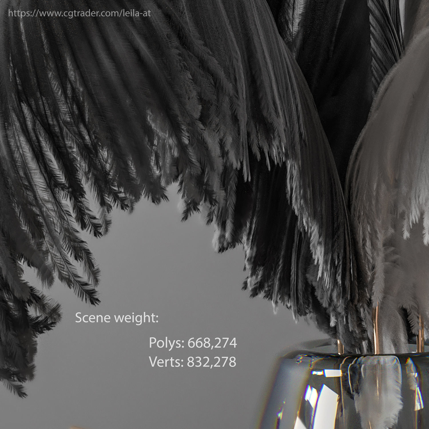 feathers black and white decorative set 3D model_1
