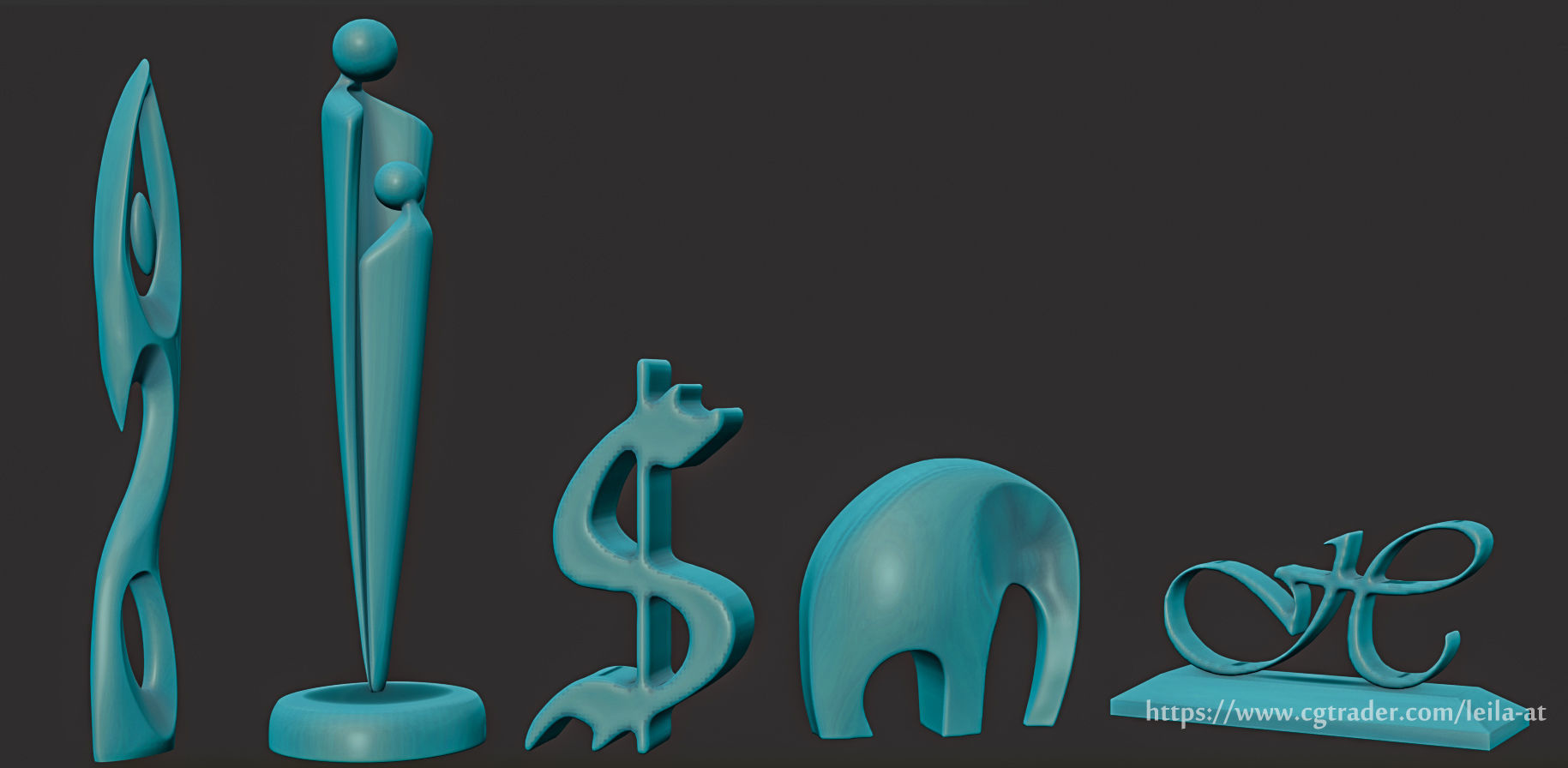 feathers black and white decorative set 3D model_6