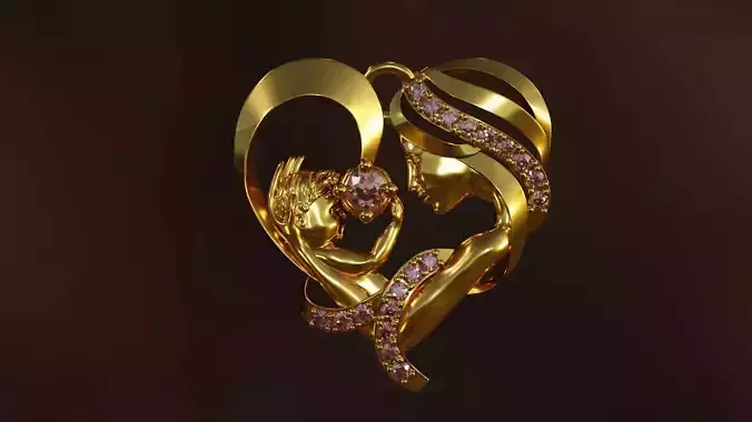 Heart Mother and Son Pendant Necklace