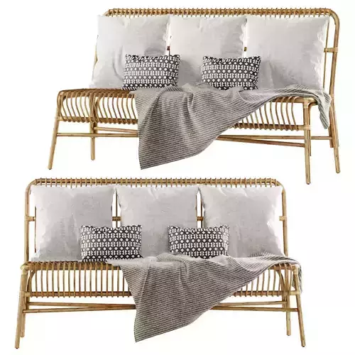 Valerie vintage rattan three-seater sofa  3D model
