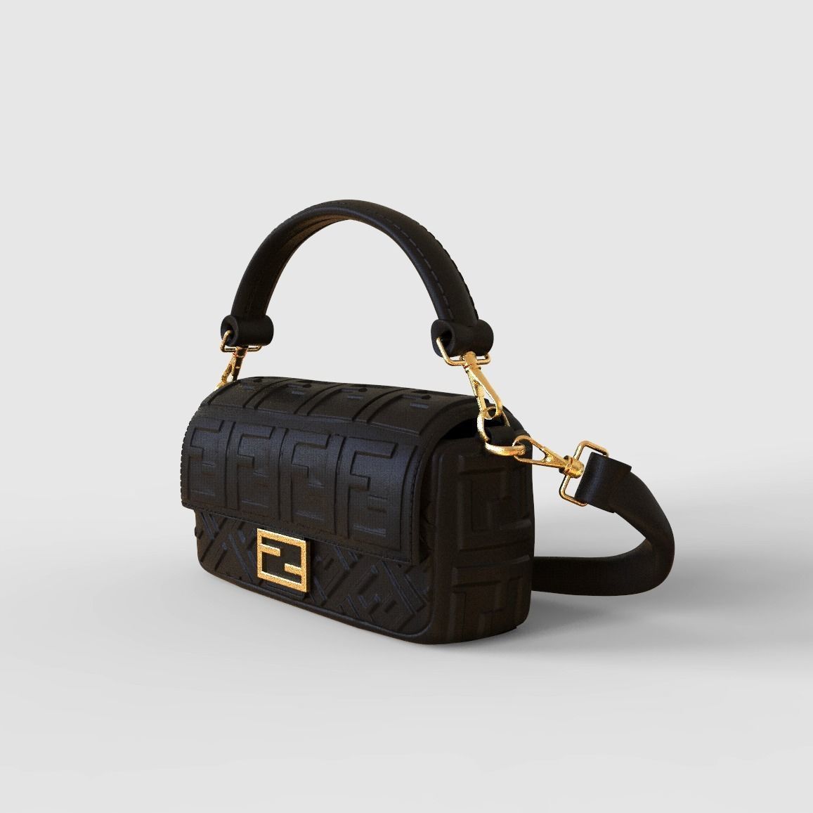 Handbag 3D model fendi leather shoulder bag 3D model_4