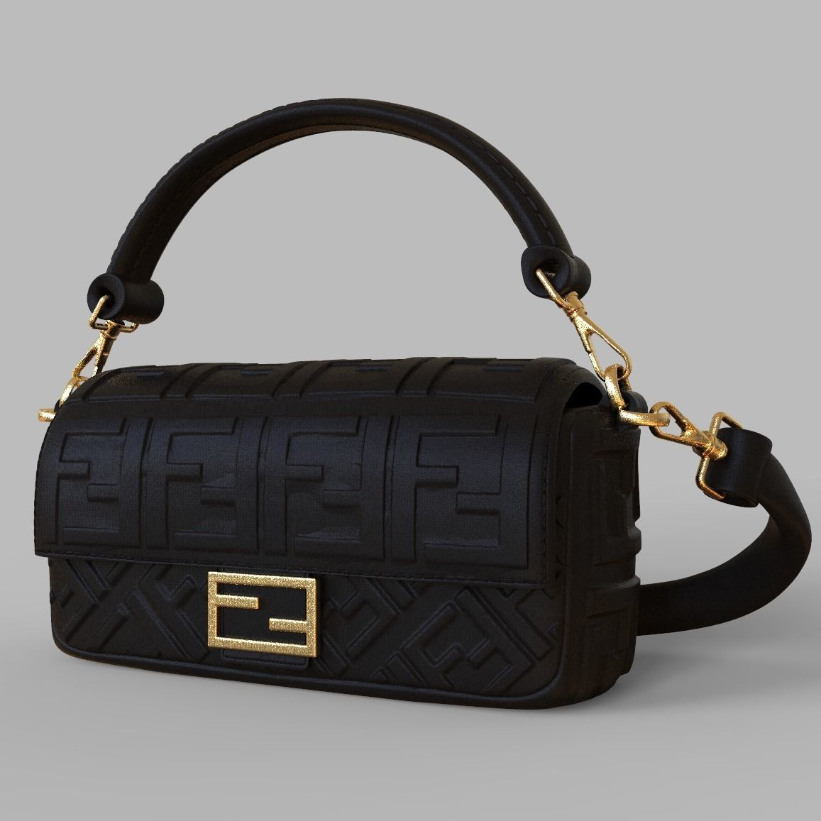 Handbag 3D model fendi leather shoulder bag 3D model_12