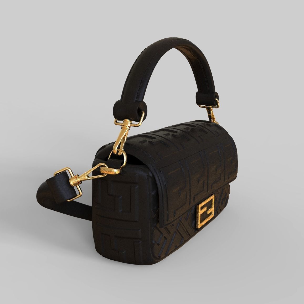 Handbag 3D model fendi leather shoulder bag 3D model_9