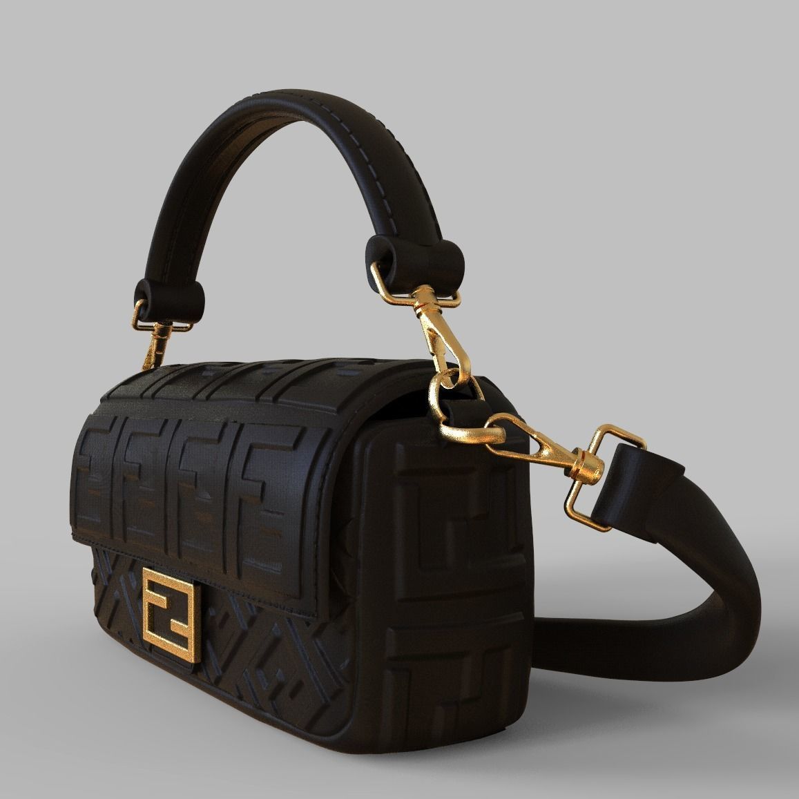 Handbag 3D model fendi leather shoulder bag 3D model_6