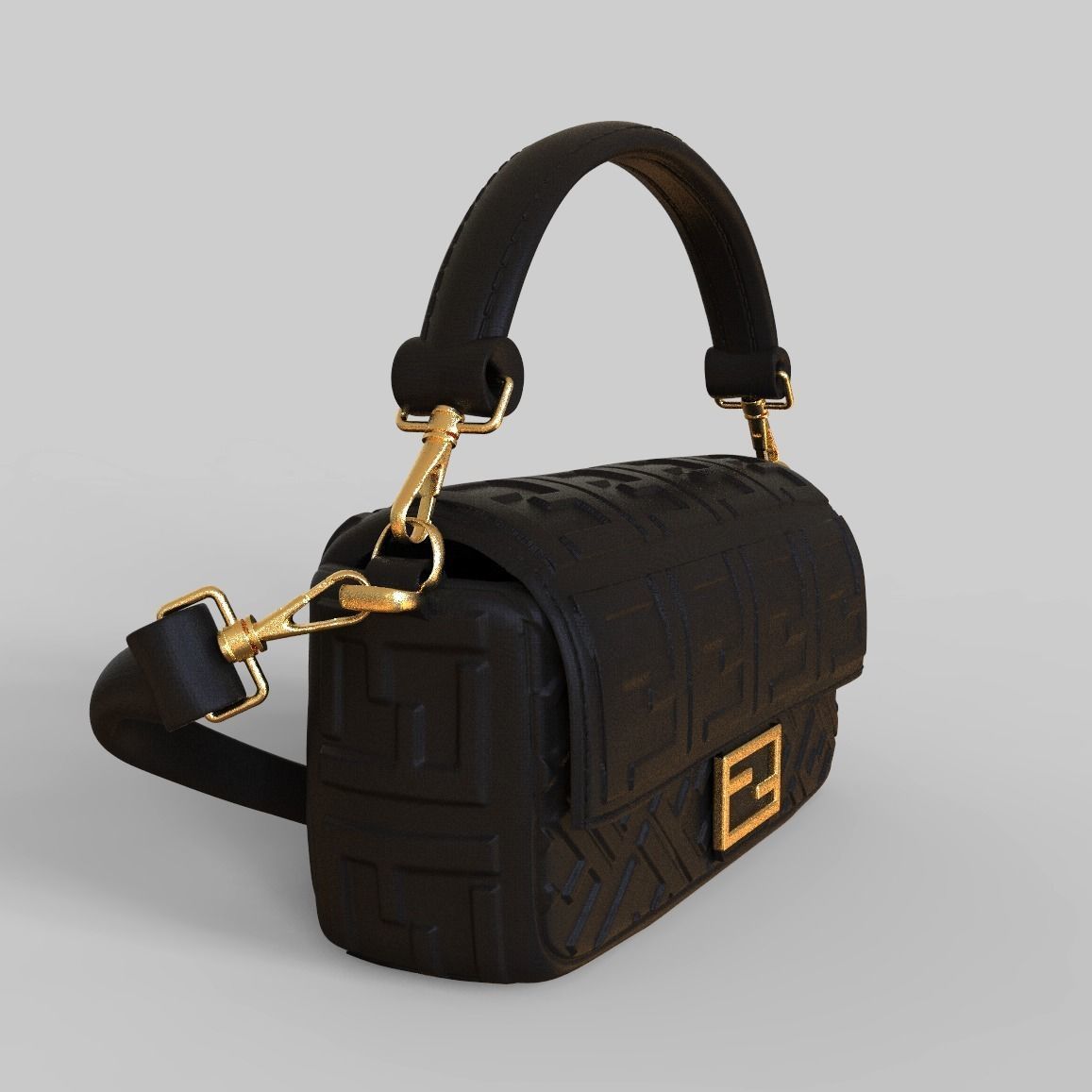 Handbag 3D model fendi leather shoulder bag 3D model_13