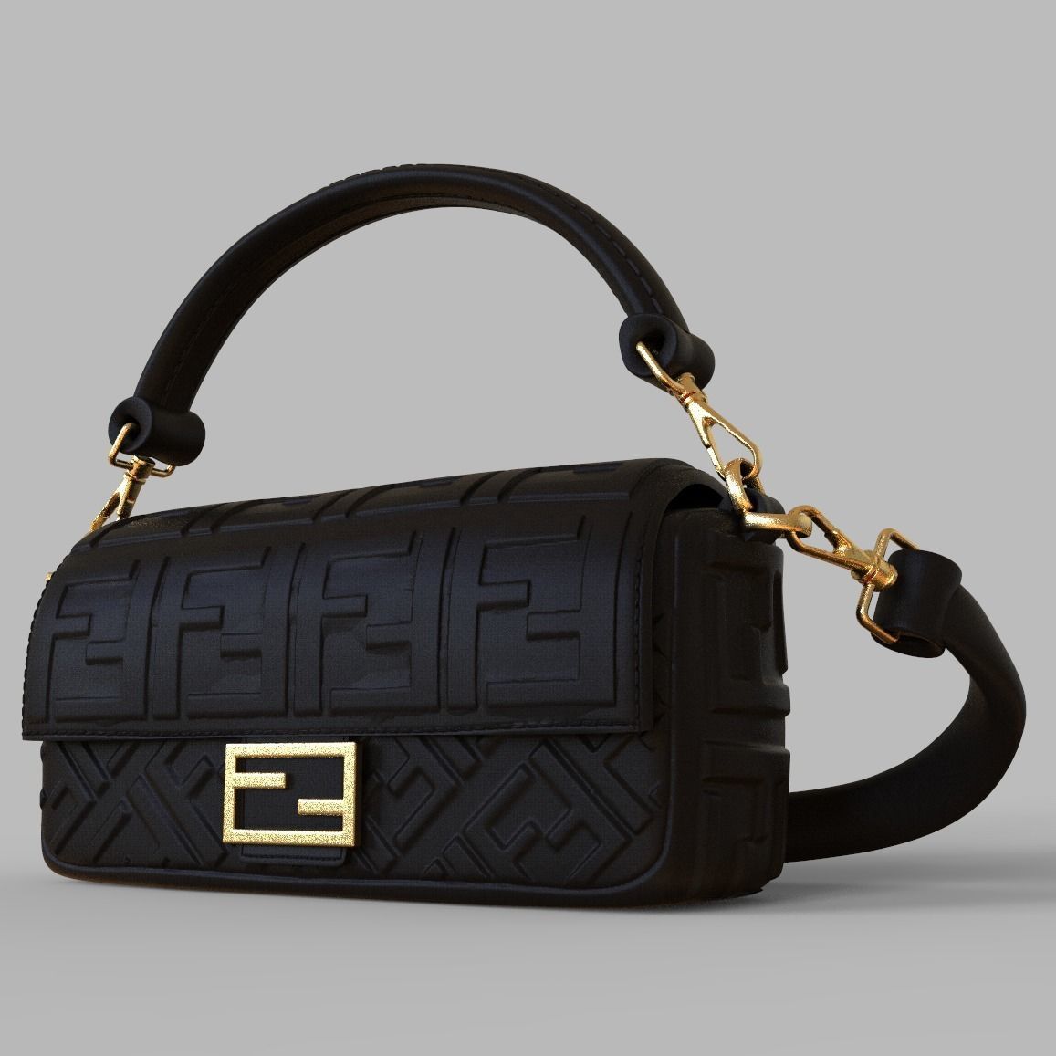 Handbag 3D model fendi leather shoulder bag 3D model_7