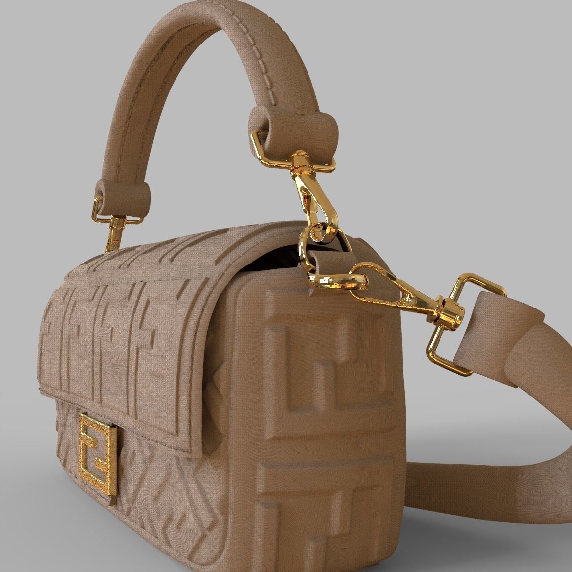 Handbag 3D model fendi leather shoulder bag 3D model_1