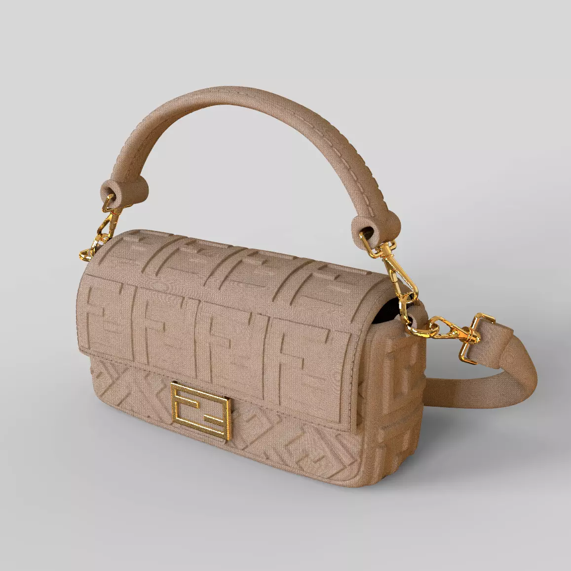 Handbag 3D model fendi leather shoulder bag 3D model_0