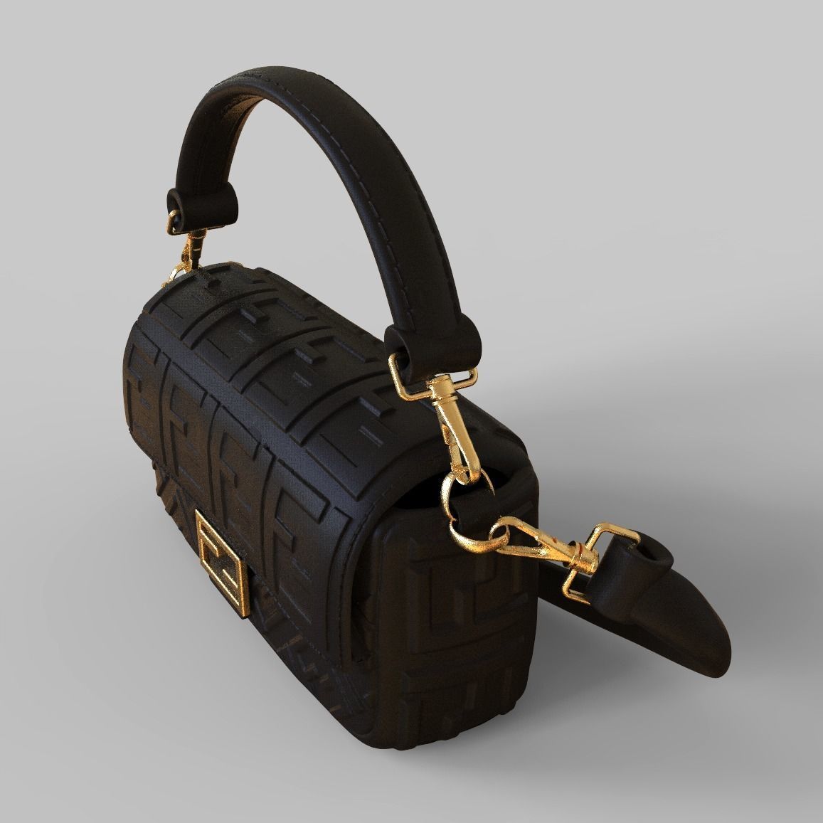 Handbag 3D model fendi leather shoulder bag 3D model_11