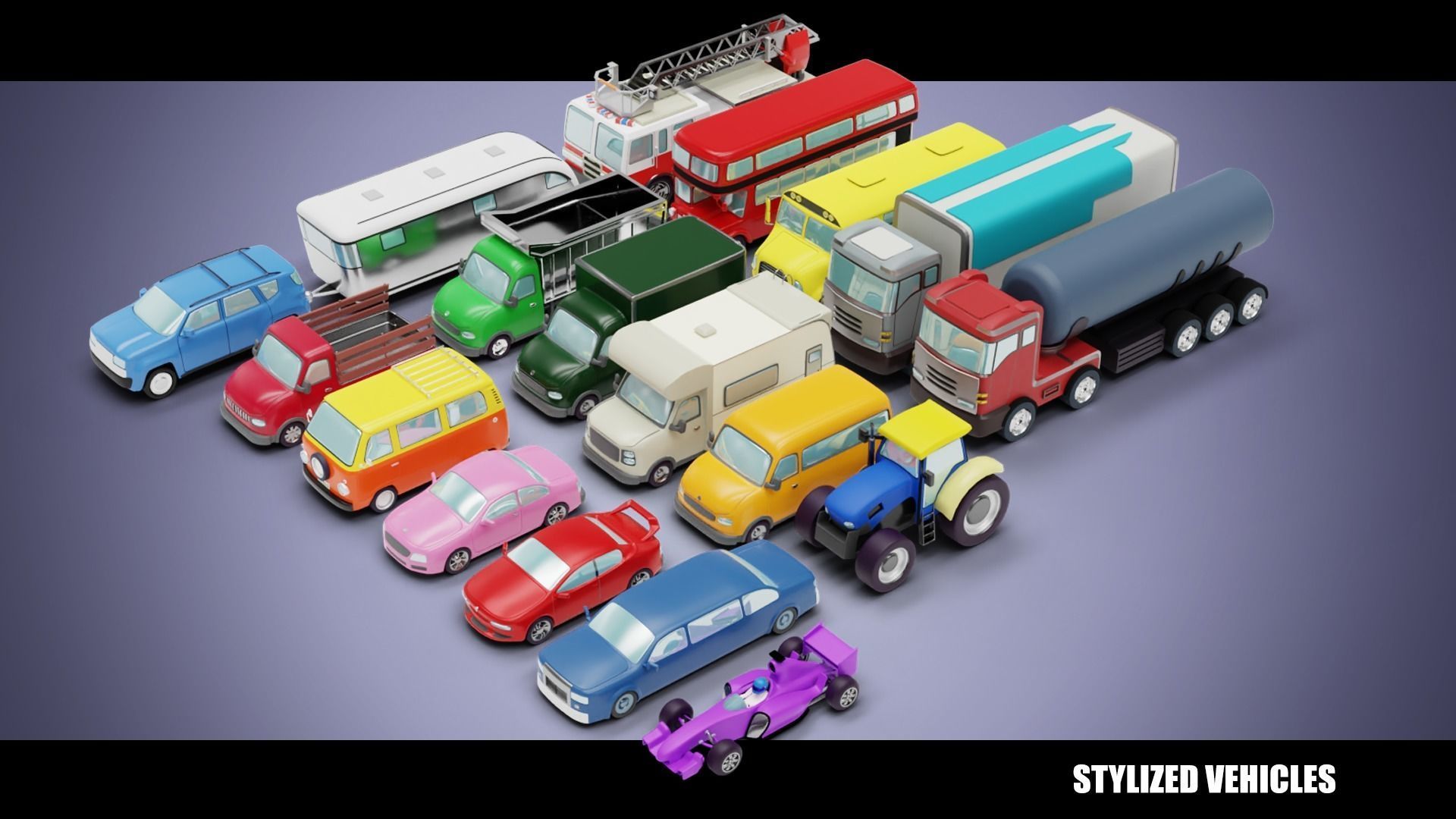17 Low Poly Stylized Vehicles 3D Model Collection_1