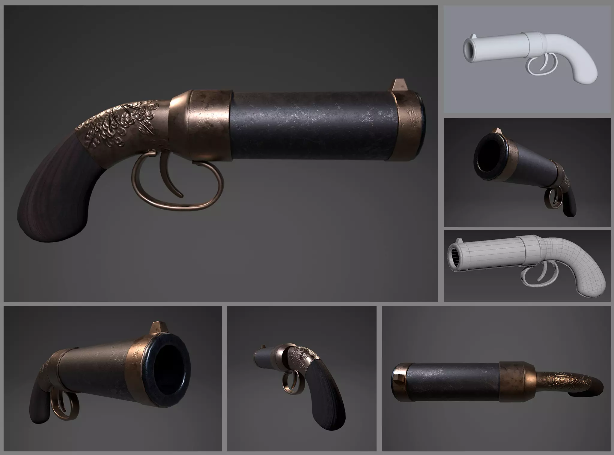 Game-ready stylized handgun Low-poly 3D model_0