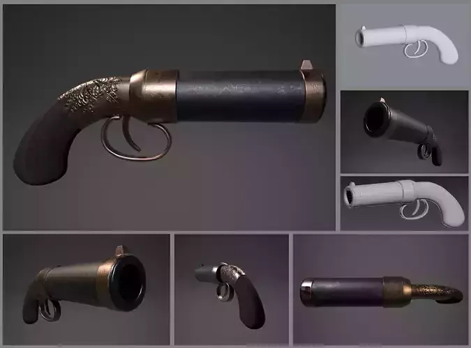 Game-ready stylized handgun Low-poly 3D model Game-ready stylized handgun Low-poly 3D model