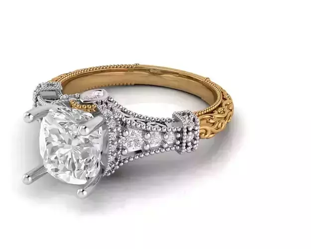 3DM Format Vintage cushion cut engagement ring for her 3D print model
