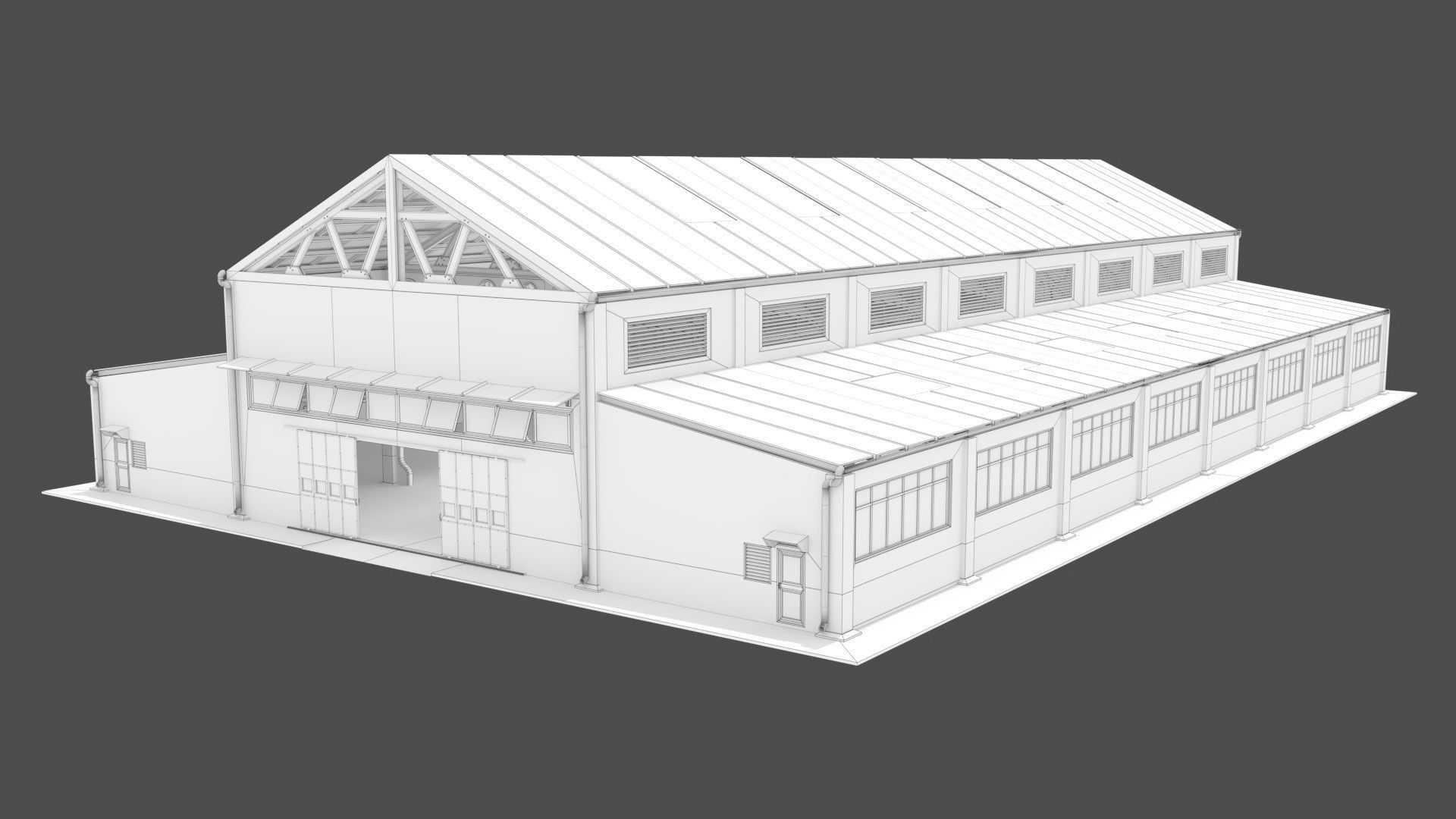 Warehouse industrial building with roof 3D model_9