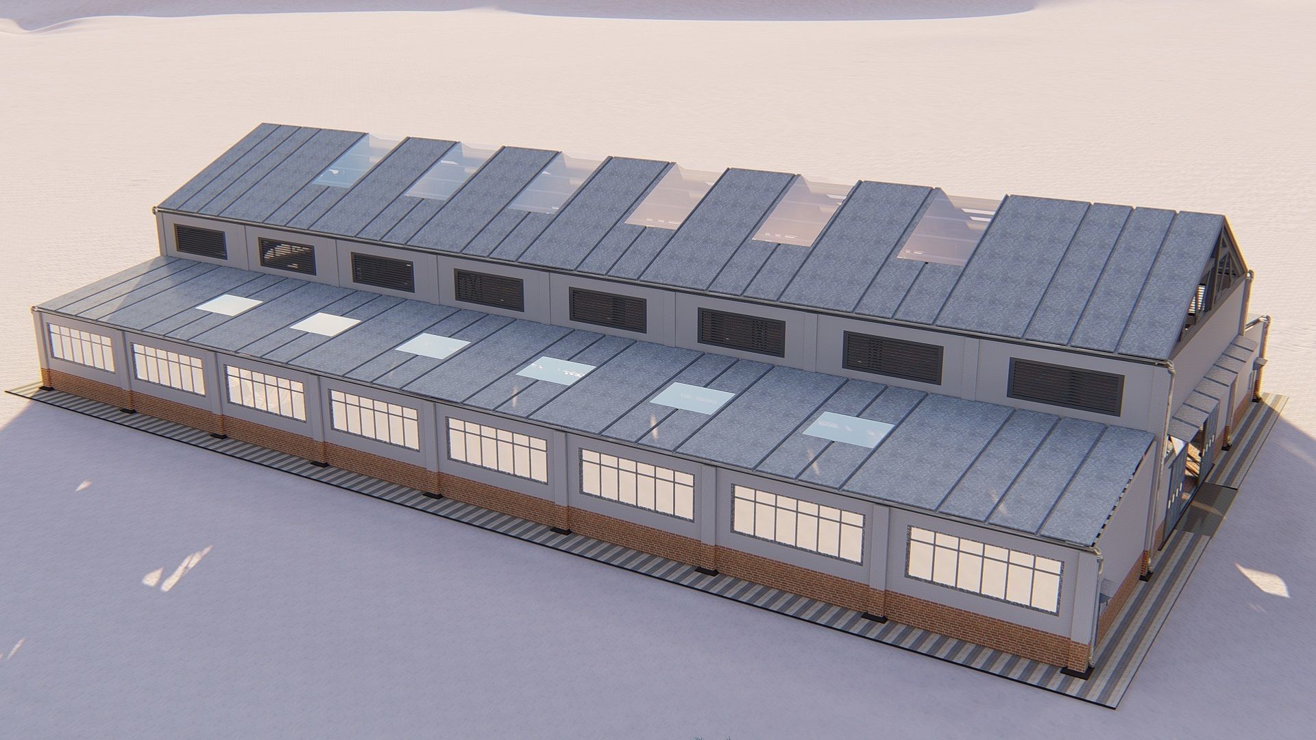 Warehouse industrial building with roof 3D model_7