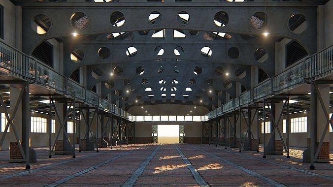 Warehouse industrial building with roof 3D model