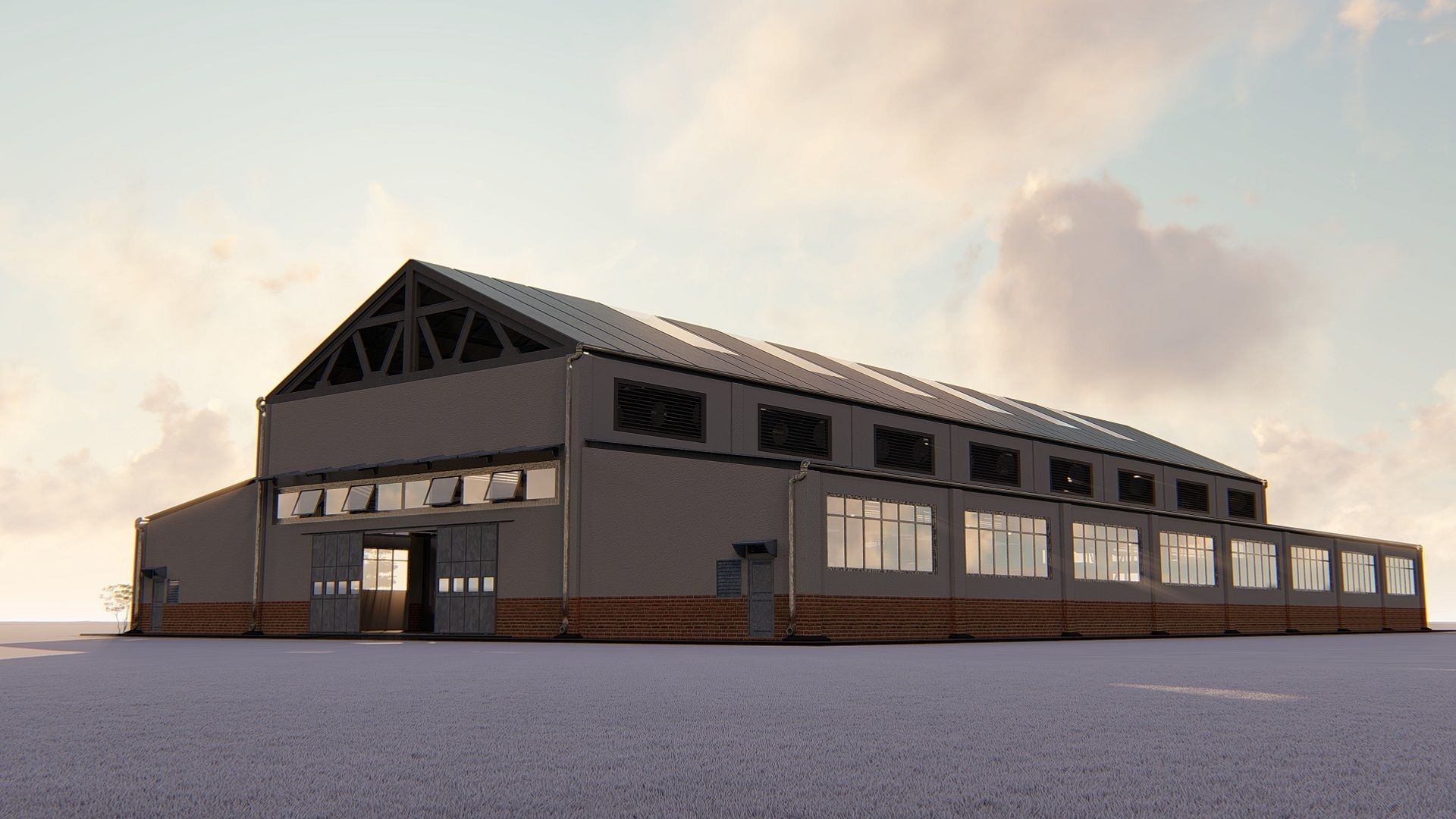 Warehouse industrial building with roof 3D model_6