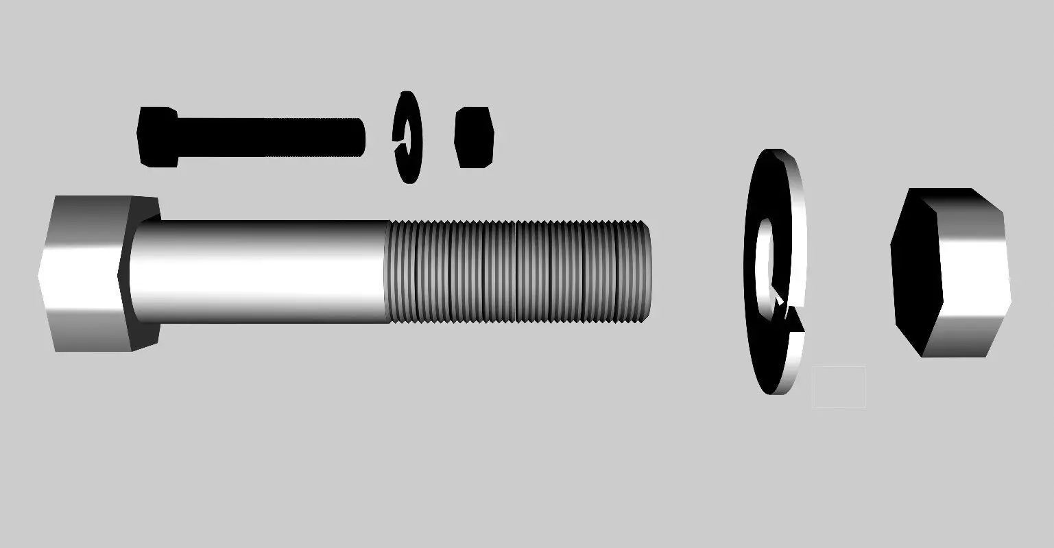 Bolt with nut and washer Free 3D print model