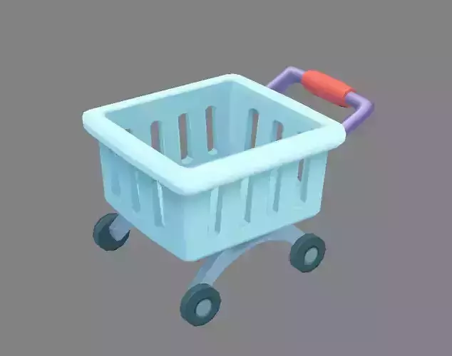 Cartoon shopping cart - B Low-poly 3D model