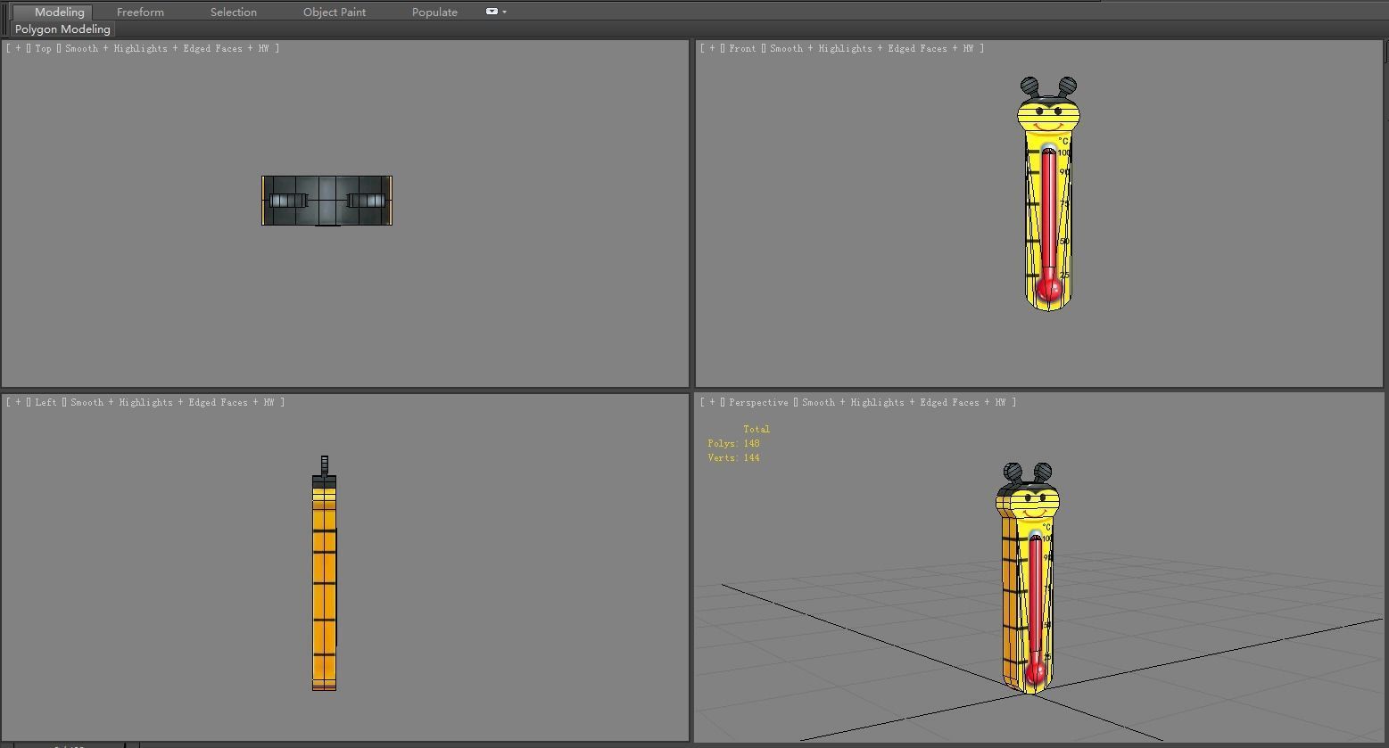 Cartoon bee shape thermometer Low-poly 3D model_5