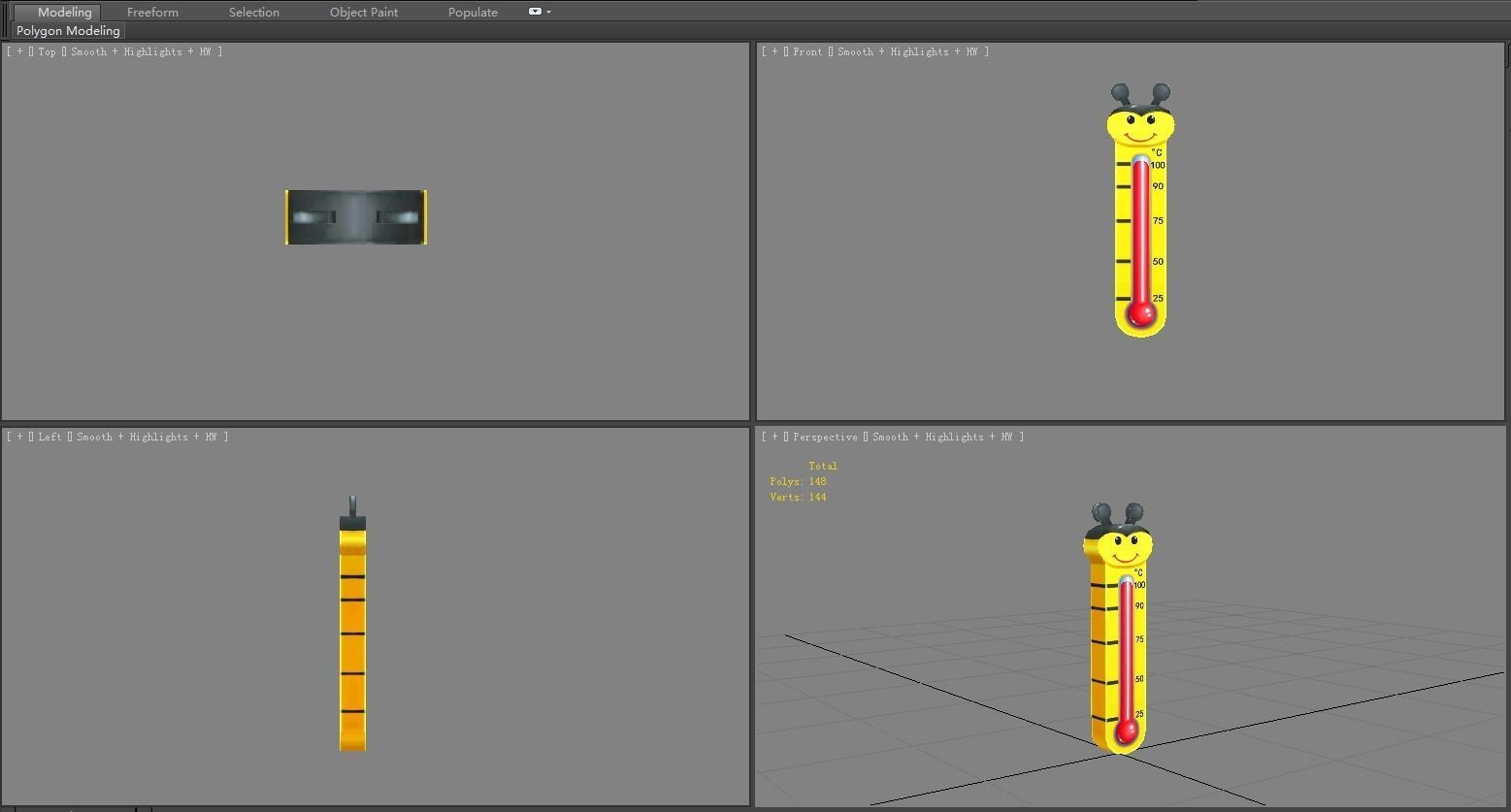 Cartoon bee shape thermometer Low-poly 3D model_4