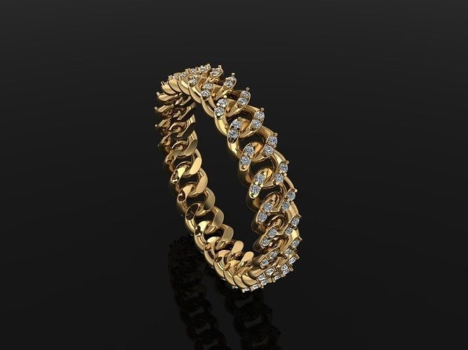 Cuban Link Diamond Band Ring SIZE 8 3D print model