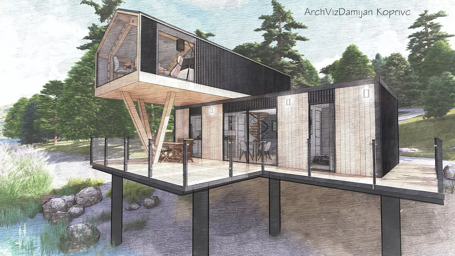 comboK2 moder 2 storey container house Low-poly 3D model_0