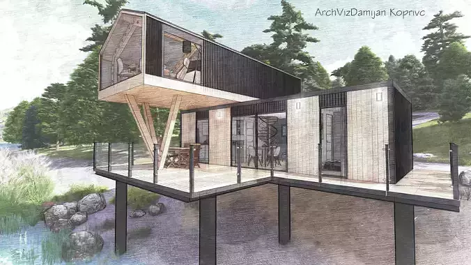comboK2 moder 2 storey container house Low-poly 3D model