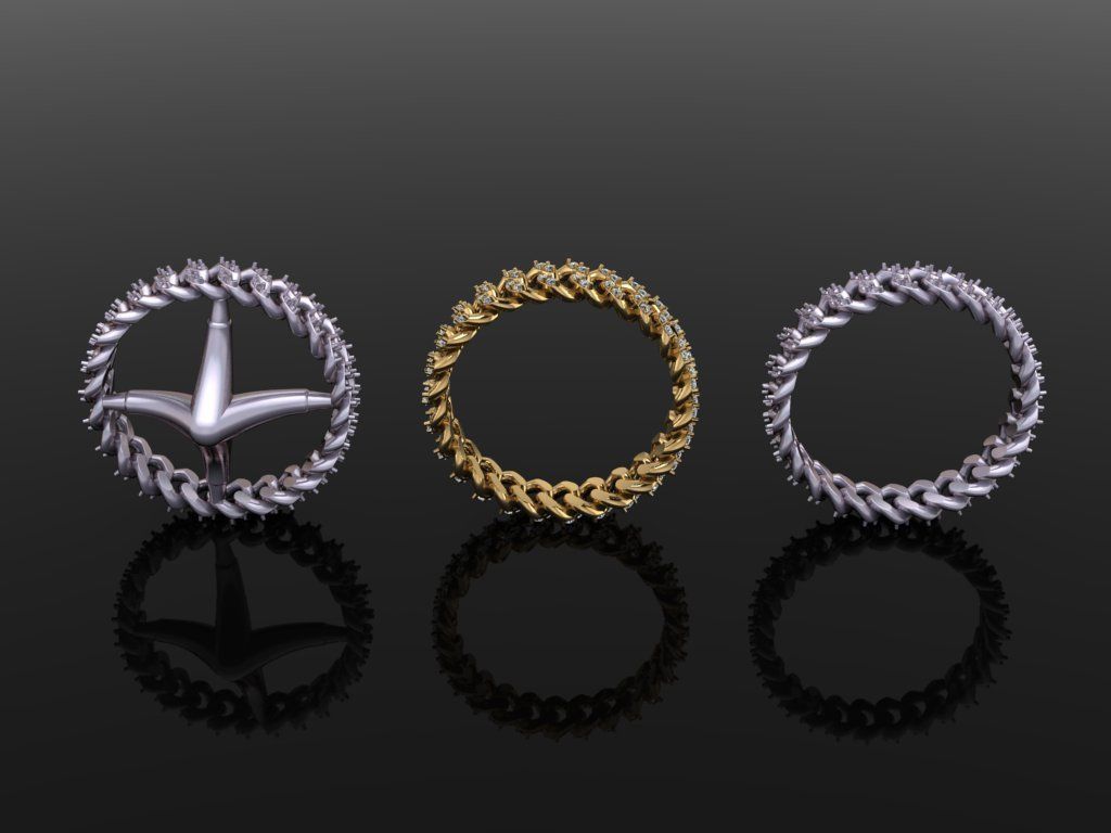 Cuban Link Diamond Band Ring SIZE 6 3D print model_1